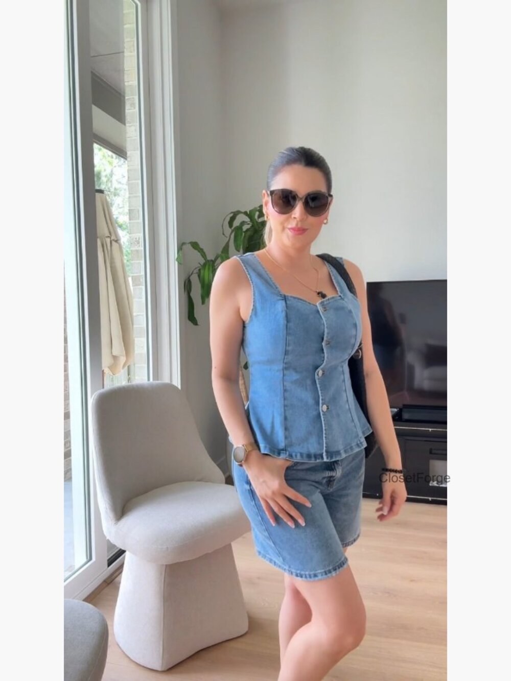 Women's Square Neck Denim Corset Tank Top Peplum Button Vest Sleeveless - Picture 7 of 7